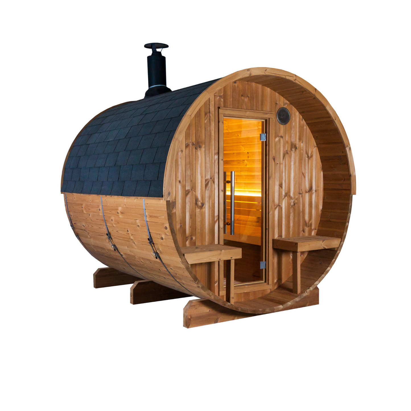 Barrel sauna -  Thermo hout -Achterkant in volledig glas - met portaal