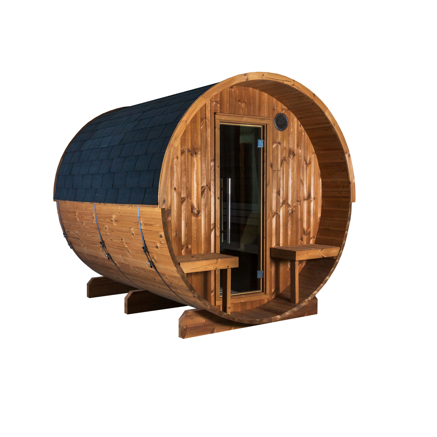 Barrel sauna -  Thermo hout -Achterkant in volledig glas - met portaal