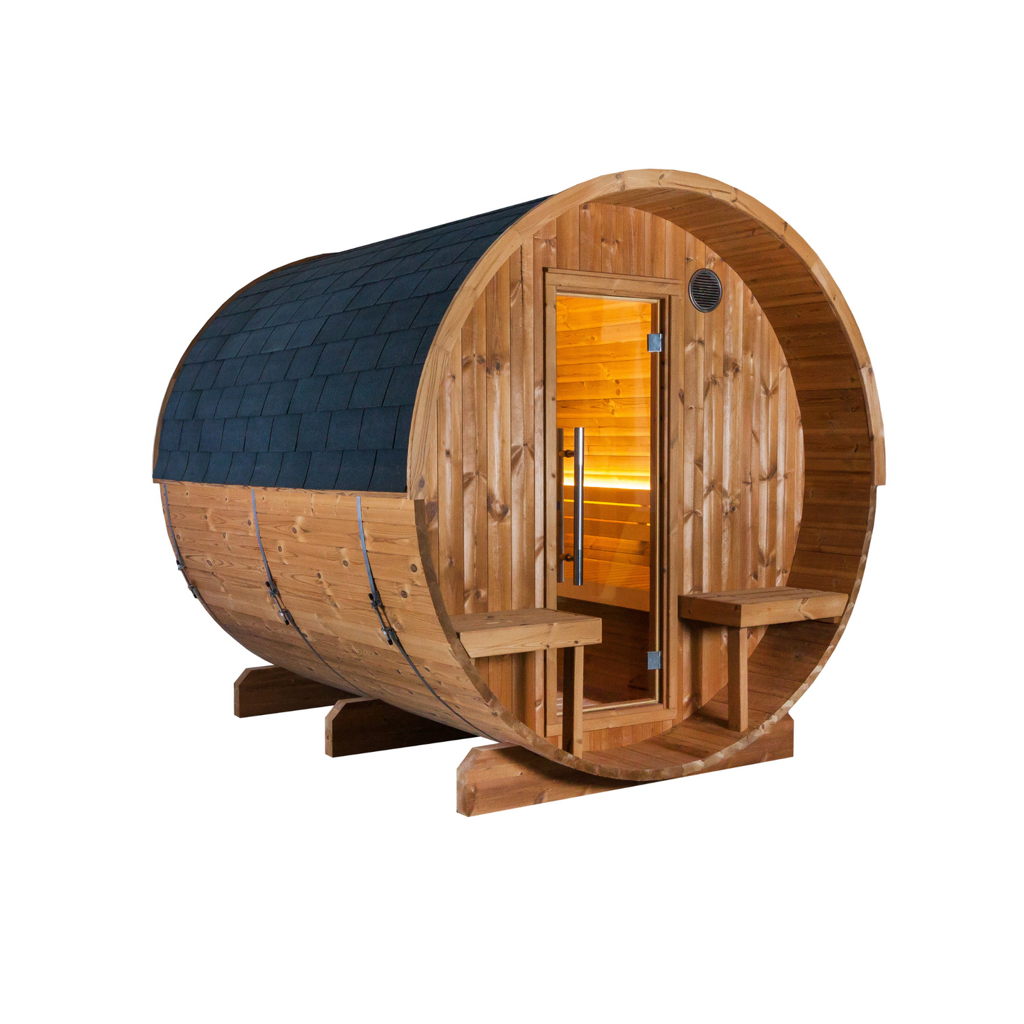 Barrel sauna -  Thermo hout -Achterkant in volledig glas - met portaal