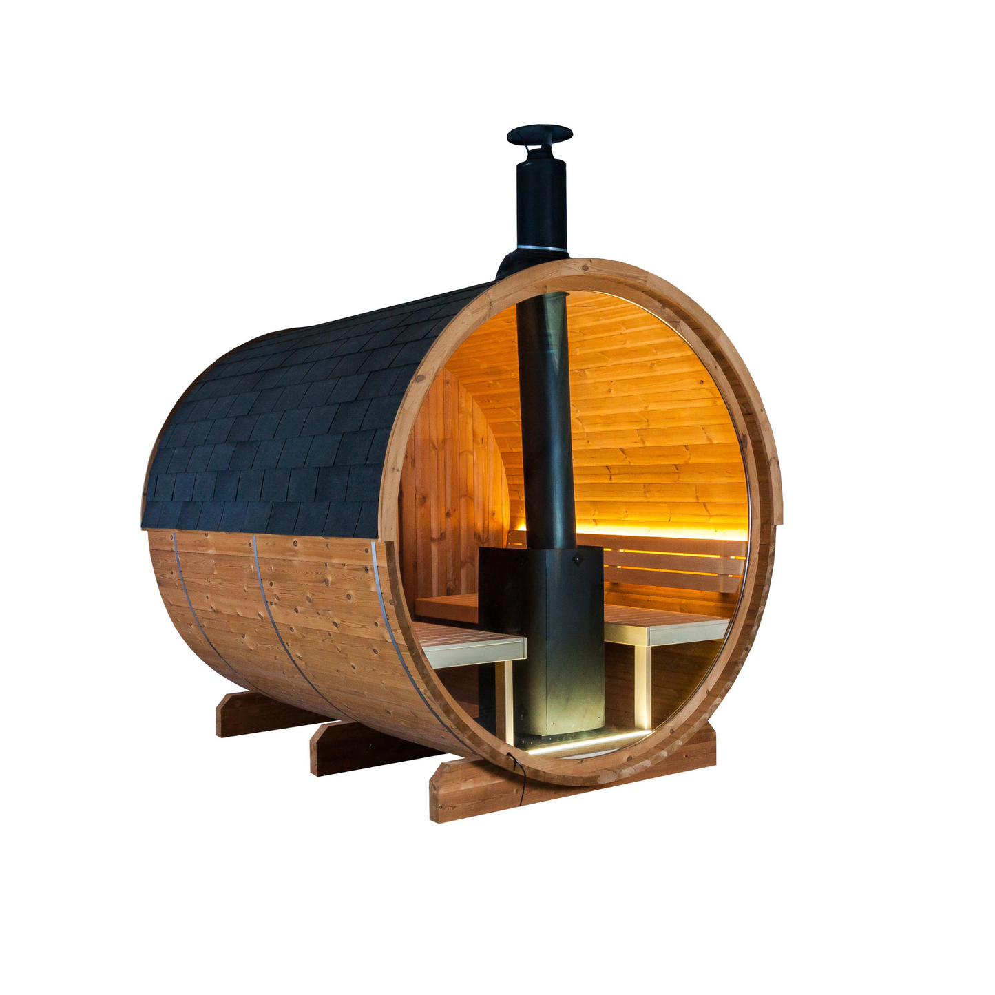 Barrel sauna -  Thermo hout -Achterkant in volledig glas - met portaal