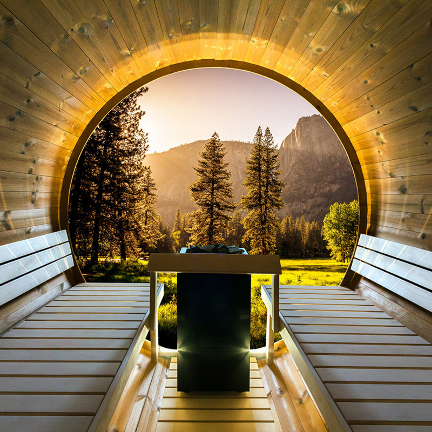 Barrel sauna -  Thermo hout -Achterkant in volledig glas - met portaal
