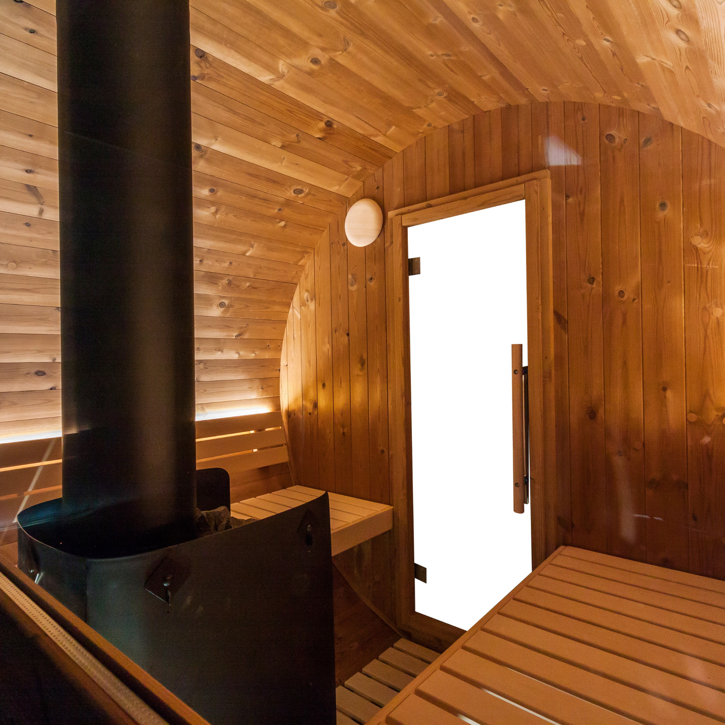 Barrel sauna -  Thermo hout -Achterkant in half glas - Verschillende formaten