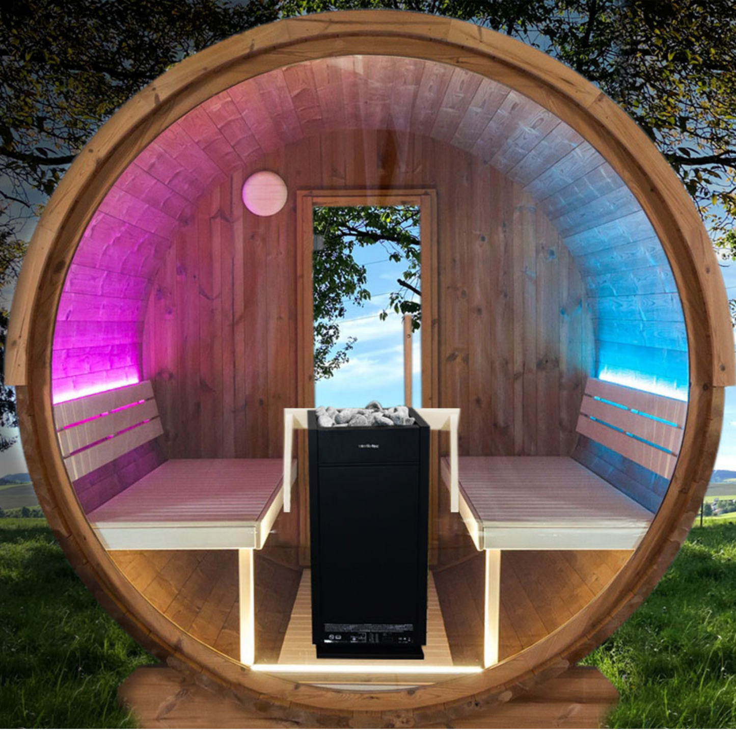 Barrel sauna -  Thermo hout -Achterkant in volledig glas - Verschillende formaten