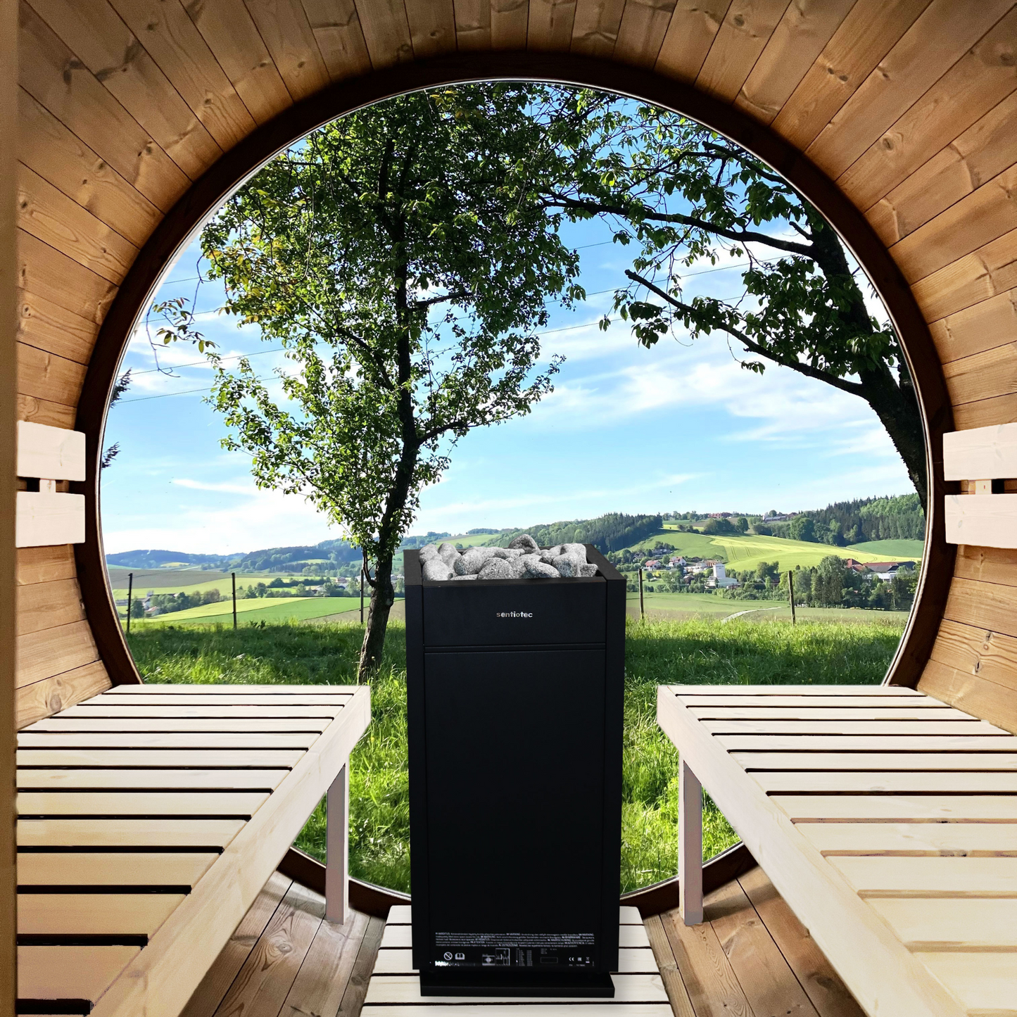 Barrel sauna -  Thermo hout -Achterkant in volledig glas - met portaal