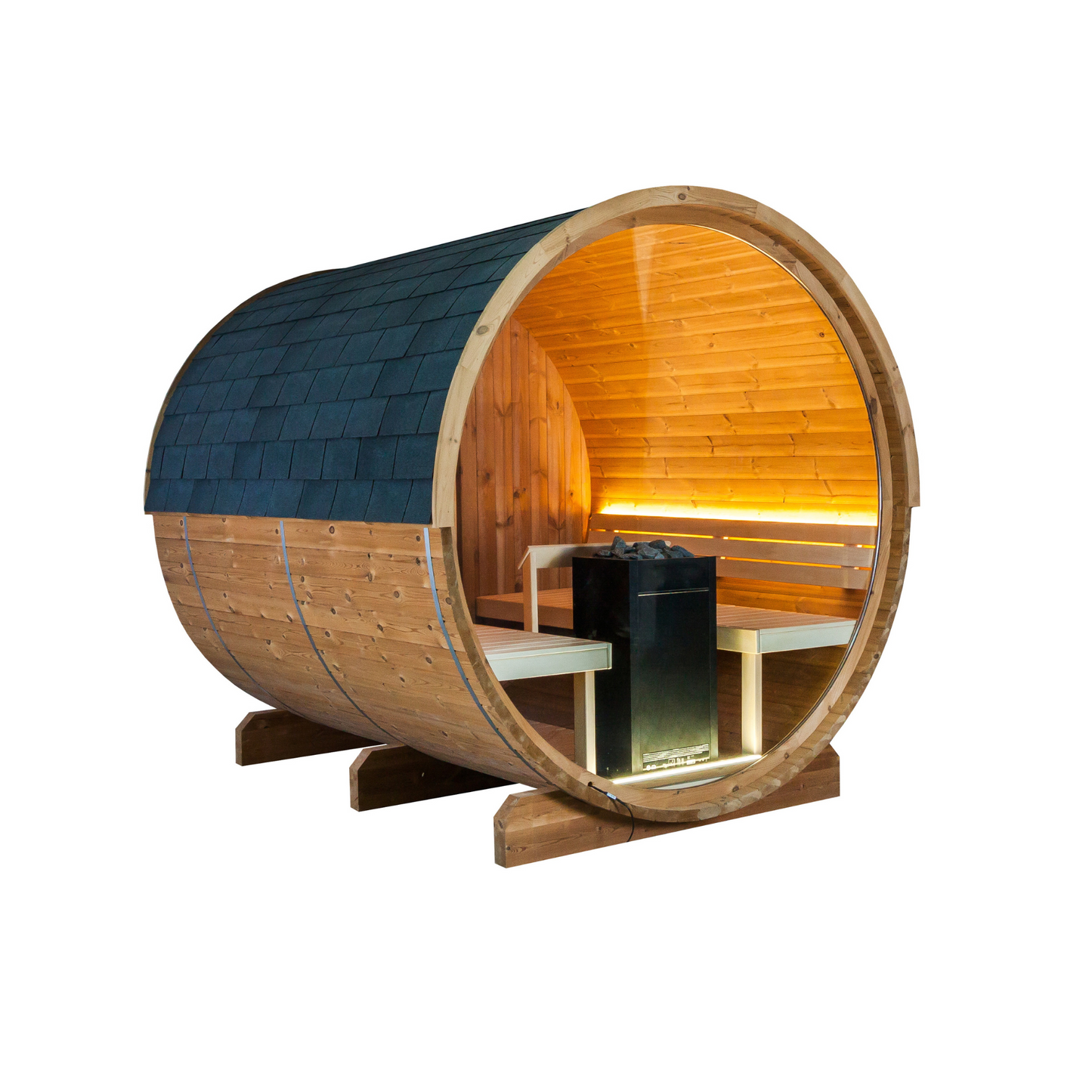 Barrel sauna -  Thermo hout -Achterkant in volledig glas - met portaal